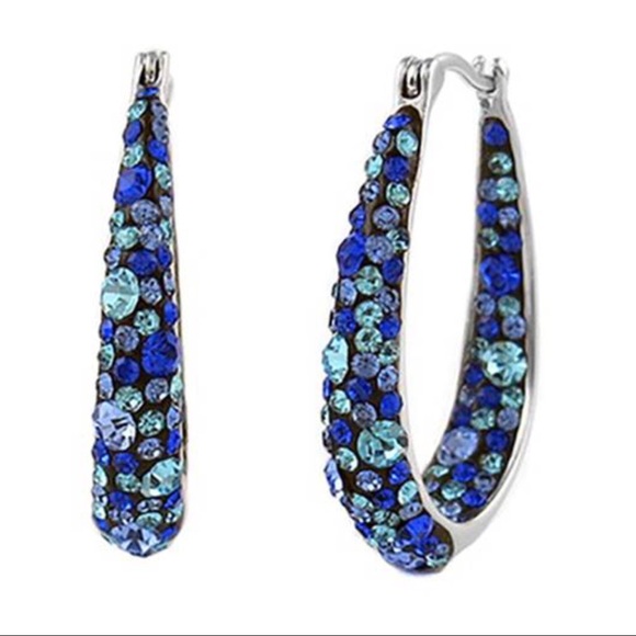 SWAROVSKI CRYSTAL BLUE INSIDE OUT HOOPS - Picture 2 of 6